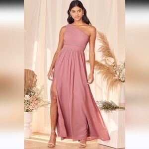 Lulu's Lovely Endings Dusty Mauve One Shouldet Pleated Maxi Dress Size XSmall